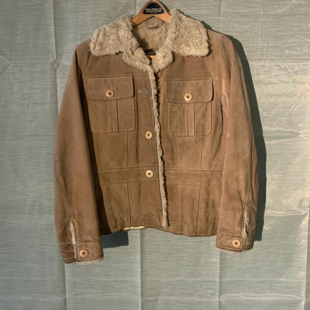 Wilsons Leather Maxima Vintage 90s Brown Suede Jacket Faux Fur Collar Womens M